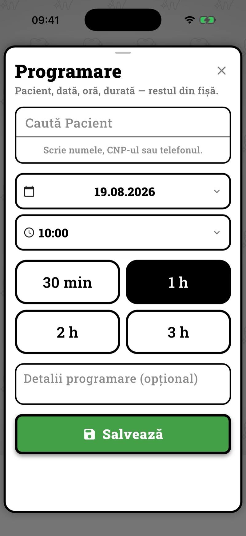 Formularul de programare nouă