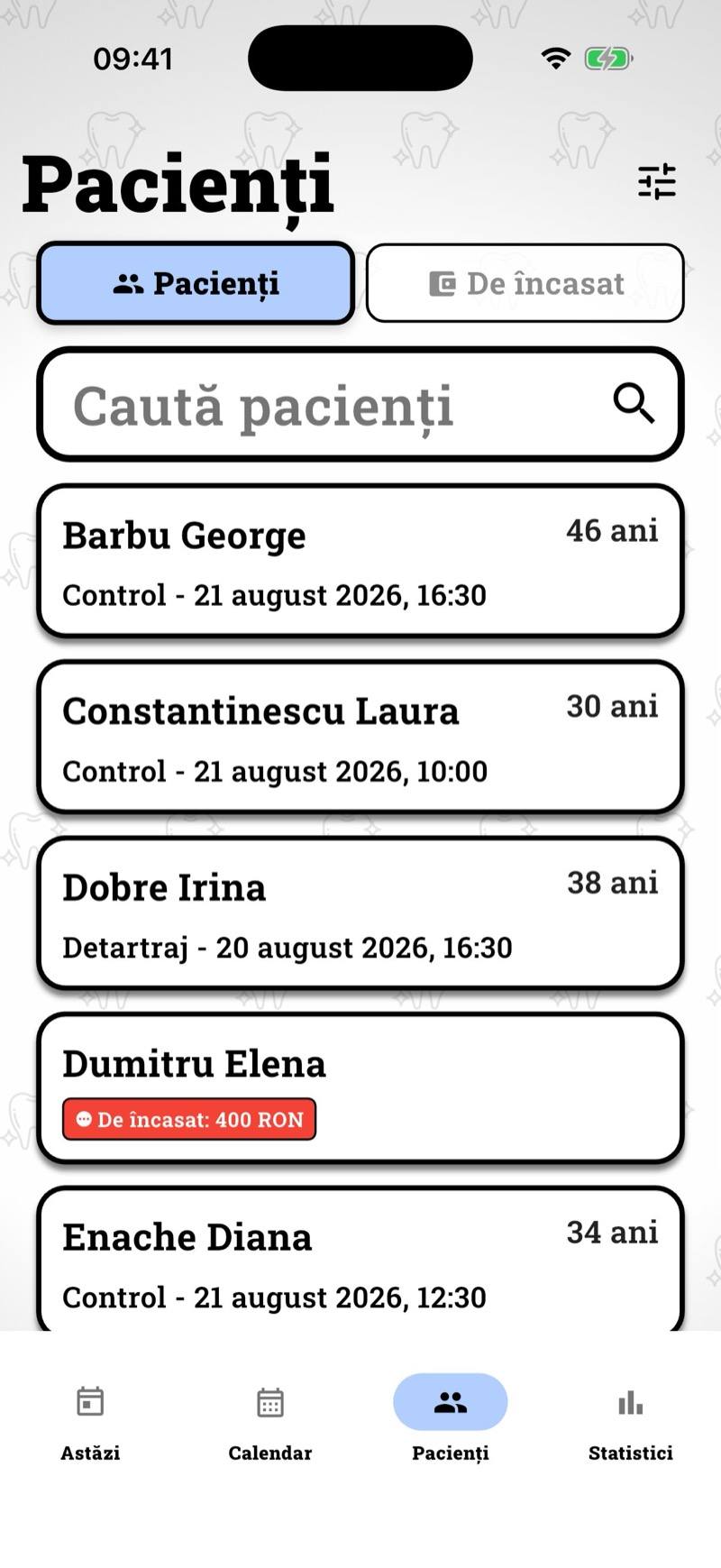 Lista de pacienți cu căutare