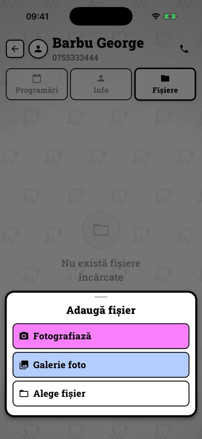 Adăugarea unui fișier în fișa pacientului