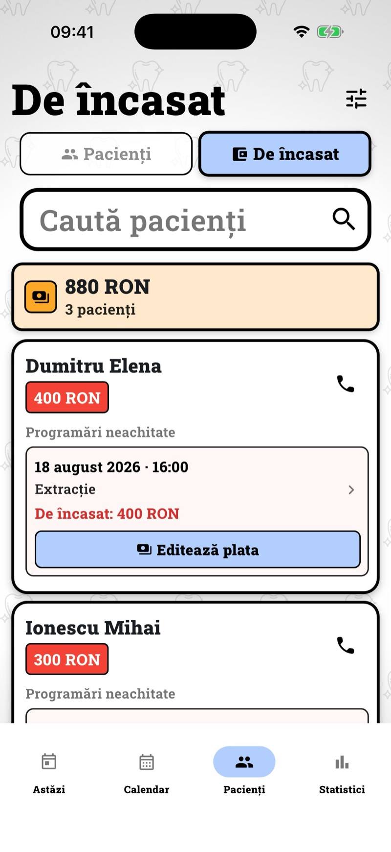 Ecranul De încasat cu restanțele